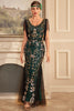 Load image into Gallery viewer, Green Golden Sequins Fringe Long 1920s Flapper Dress with Accessories Set