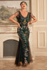 Load image into Gallery viewer, Green Golden Sequins Fringe Long 1920s Flapper Dress with Accessories Set