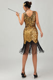 Sparkly Black Golden Bodycon Fringed1920s Dress With 5-Piece Accessories Set