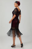 Burgundy Tight Fringed 1920s Dress With Sequins