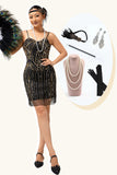Black Golden Sequins Bodycon 1920s Dress with 5-Piece Accessories Set