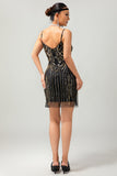 Black Golden Sequins Bodycon 1920s Dress with 5-Piece Accessories Set