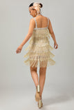 Sparkly Champagne Fringe 1920s Dress with 5-Piece Accessories Set