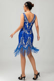 Sparkly Royal Blue Sequins Fringe 1920s Dress with 5-Piece Accessories Set