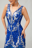Sparkly Royal Blue Sequins Fringe 1920s Dress with 5-Piece Accessories Set