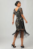 Dark Green Sequin Fringe 1920s Dress with 4-Piece Accessories Set