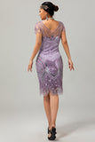 Purple Sequin Fringe 1920s Dress with 5-Piece Accessories Set