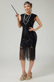 Black Bodycon Sequins Fringed 1920s Dress With 5-Piece Accessories Set