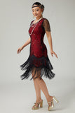 Black Red Fringed Bodycon Beaded 1920s Dress With 5-Piece Accessories Set