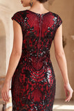 Black Red Round Neck Sequins Bodycon Fringed Midi 1920s Dress With 5-Piece Accessories Set