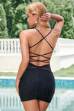 Black Bodycon Spaghetti Straps Corset Graduation Dress with Beading