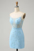 Load image into Gallery viewer, Blue Spaghetti Straps Bodycon Graduation Dress with Lace-Up Back