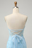 Load image into Gallery viewer, Blue Spaghetti Straps Bodycon Graduation Dress with Lace-Up Back