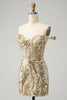 Load image into Gallery viewer, Sparkly Bodycon Golden Off The Shoulder Graduation Dress with Sequins