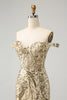 Load image into Gallery viewer, Sparkly Bodycon Golden Off The Shoulder Graduation Dress with Sequins