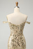 Load image into Gallery viewer, Sparkly Bodycon Golden Off The Shoulder Graduation Dress with Sequins