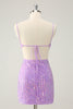 Load image into Gallery viewer, Glitter Purple Tight Sequined V Neck Short Graduation Dress