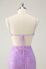 Load image into Gallery viewer, Glitter Purple Tight Sequined V Neck Short Graduation Dress