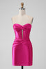 Load image into Gallery viewer, Stylish Fuchsia Bodycon Sweetheart Satin Corset Short Graduation Dress