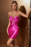 Stylish Fuchsia Bodycon Sweetheart Satin Corset Short Graduation Dress