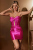 Load image into Gallery viewer, Stylish Fuchsia Bodycon Sweetheart Satin Corset Short Graduation Dress