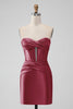 Load image into Gallery viewer, Stylish Fuchsia Bodycon Sweetheart Satin Corset Short Graduation Dress