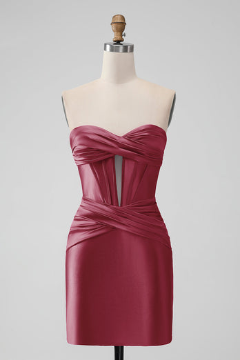 Stylish Fuchsia Bodycon Sweetheart Satin Corset Short Graduation Dress