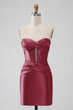 Stylish Fuchsia Bodycon Sweetheart Satin Corset Short Graduation Dress