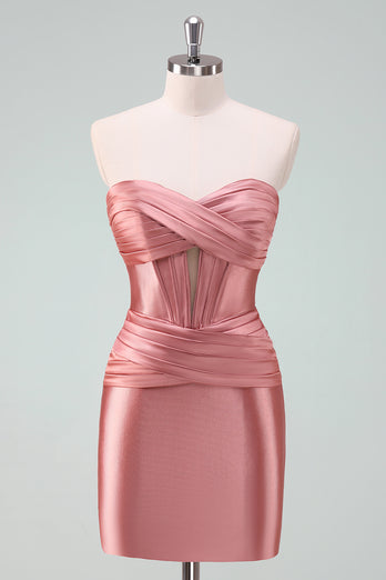 Fuchsia Bodycon Sweetheart Satin Corset Short Graduation Dress