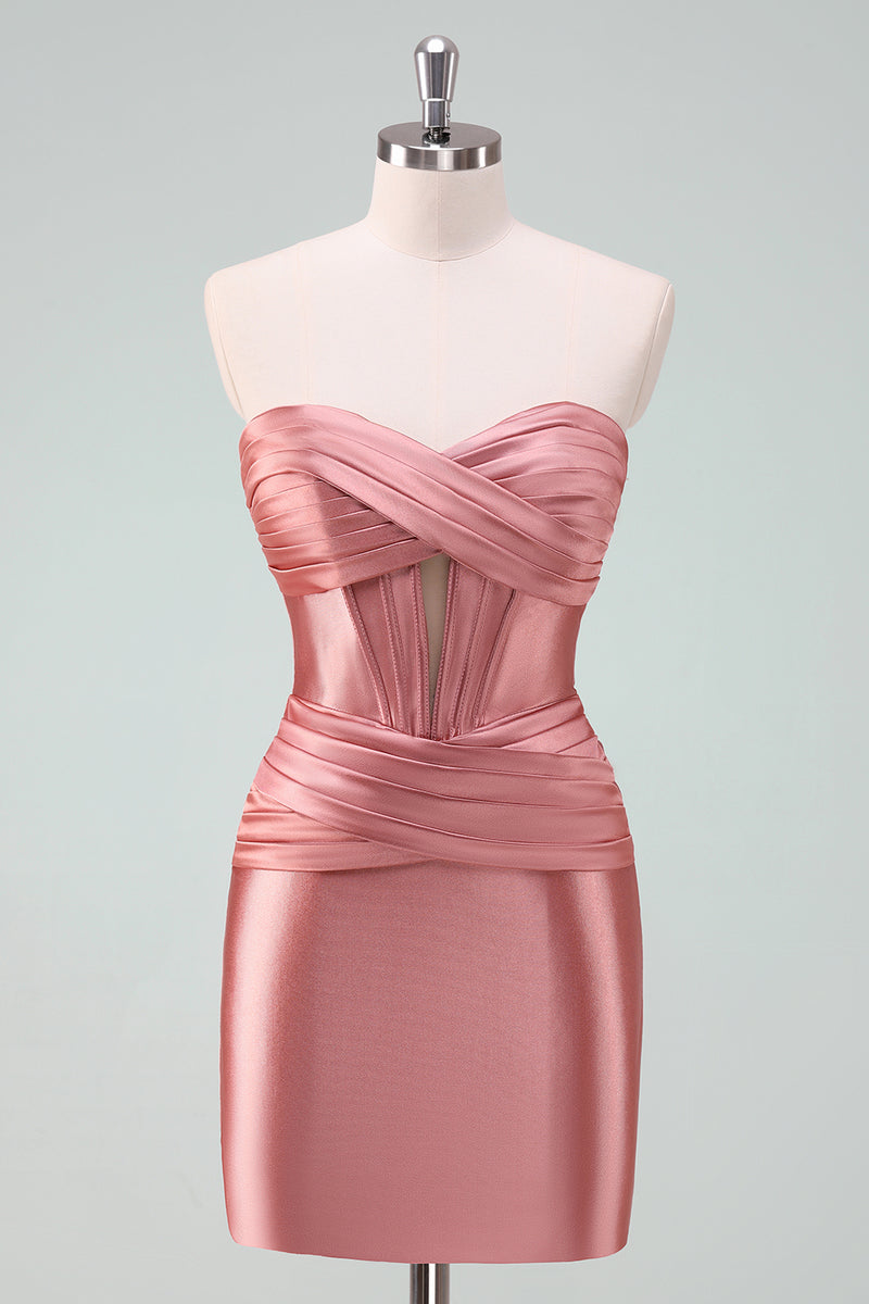 Load image into Gallery viewer, Fuchsia Bodycon Sweetheart Satin Corset Short Graduation Dress