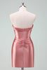 Load image into Gallery viewer, Fuchsia Bodycon Sweetheart Satin Corset Short Graduation Dress