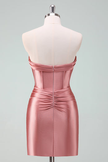 Fuchsia Bodycon Sweetheart Satin Corset Short Graduation Dress