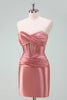 Load image into Gallery viewer, Fuchsia Bodycon Sweetheart Satin Corset Short Graduation Dress