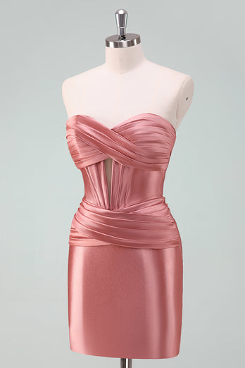 Fuchsia Bodycon Sweetheart Satin Corset Short Graduation Dress