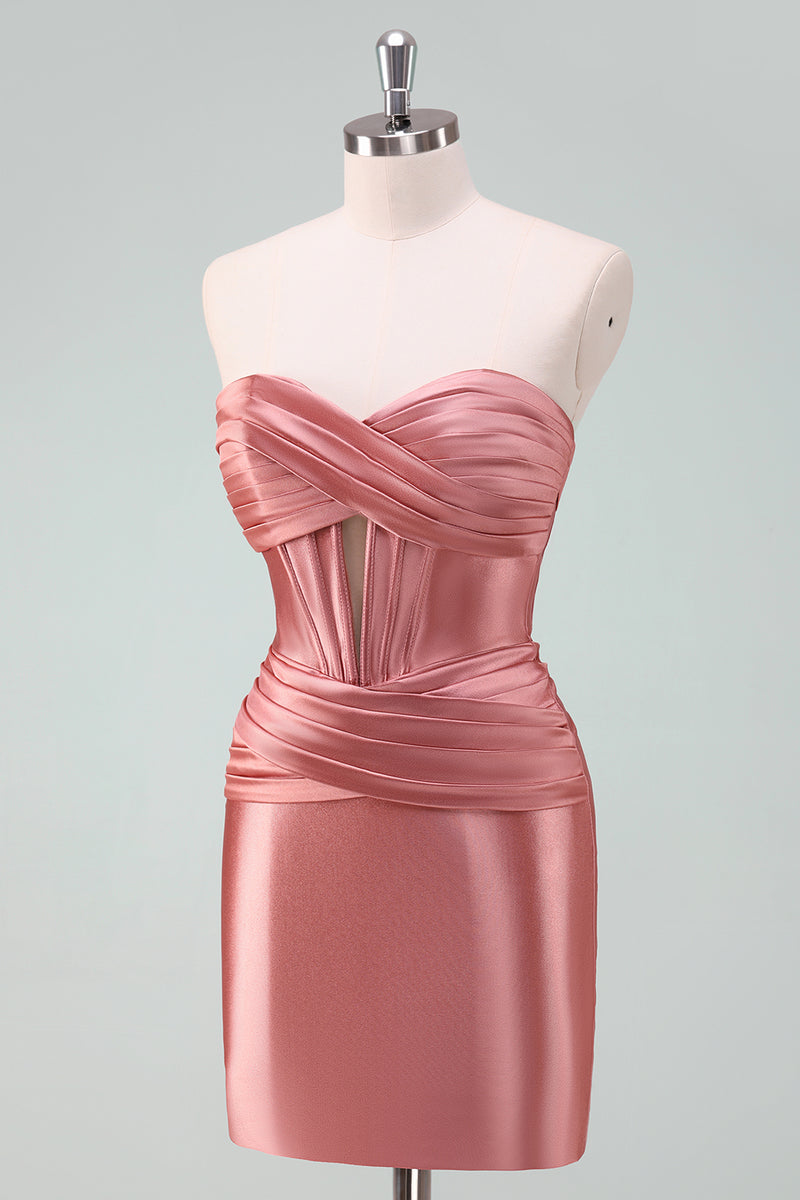 Load image into Gallery viewer, Fuchsia Bodycon Sweetheart Satin Corset Short Graduation Dress