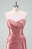 Load image into Gallery viewer, Fuchsia Bodycon Sweetheart Satin Corset Short Graduation Dress