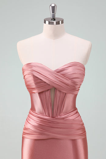 Fuchsia Bodycon Sweetheart Satin Corset Short Graduation Dress