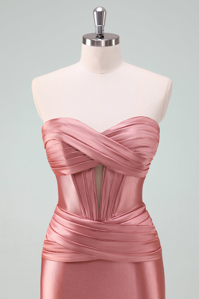 Load image into Gallery viewer, Fuchsia Bodycon Sweetheart Satin Corset Short Graduation Dress