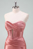 Load image into Gallery viewer, Stylish Fuchsia Bodycon Sweetheart Satin Corset Short Graduation Dress