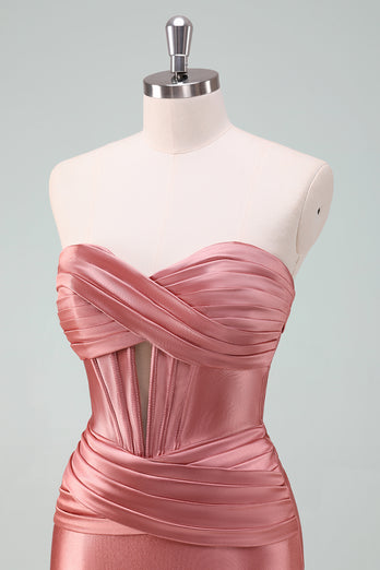 Stylish Fuchsia Bodycon Sweetheart Satin Corset Short Graduation Dress