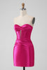 Load image into Gallery viewer, Fuchsia Bodycon Sweetheart Satin Corset Short Graduation Dress