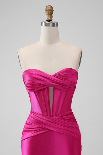 Fuchsia Bodycon Sweetheart Satin Corset Short Graduation Dress