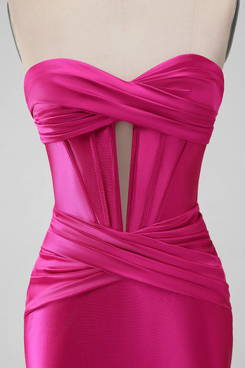 Fuchsia Bodycon Sweetheart Satin Corset Short Graduation Dress