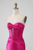 Load image into Gallery viewer, Fuchsia Bodycon Sweetheart Satin Corset Short Graduation Dress