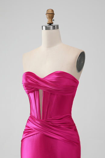 Fuchsia Bodycon Sweetheart Satin Corset Short Graduation Dress