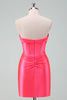 Load image into Gallery viewer, Stylish Fuchsia Bodycon Sweetheart Satin Corset Short Graduation Dress