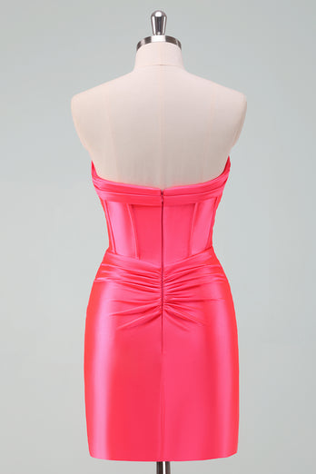 Stylish Fuchsia Bodycon Sweetheart Satin Corset Short Graduation Dress