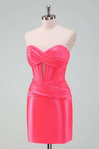 Fuchsia Bodycon Sweetheart Satin Corset Short Graduation Dress