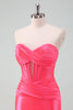 Load image into Gallery viewer, Fuchsia Bodycon Sweetheart Satin Corset Short Graduation Dress