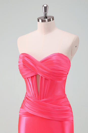 Stylish Fuchsia Bodycon Sweetheart Satin Corset Short Graduation Dress